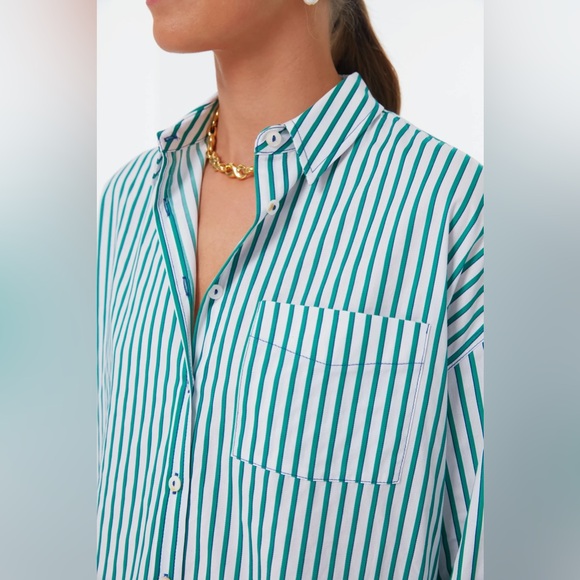 POMANDER PLACE
Green Striped Adair Boyfriend Shirt - Picture 5 of 7